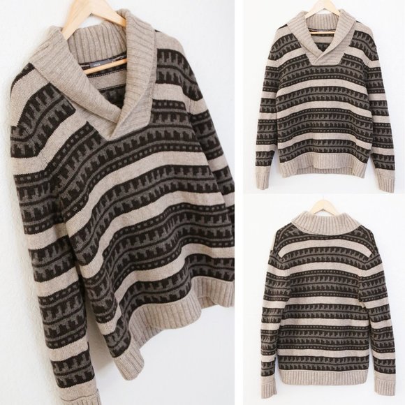 Vince Men's 100% Wool Fair Isle Striped Shawl Collar V Neck Knit Sweater $295 M - Picture 13 of 13